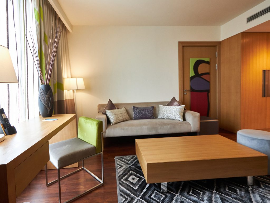 sofa with pillar and table
