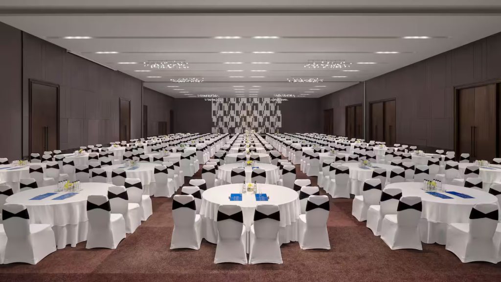 indoor wedding hall with white chair