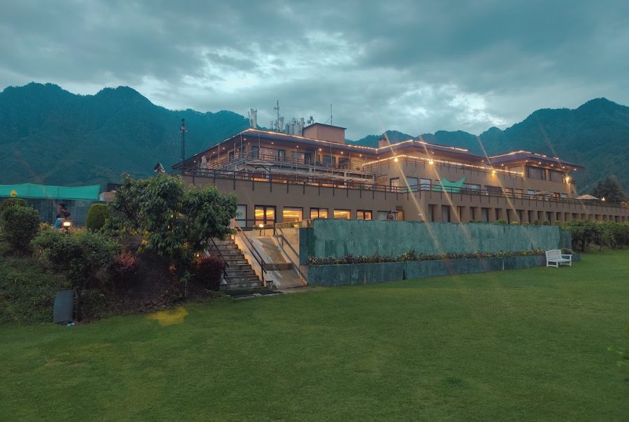exterior view of the vivanta lake view hotel kashmir