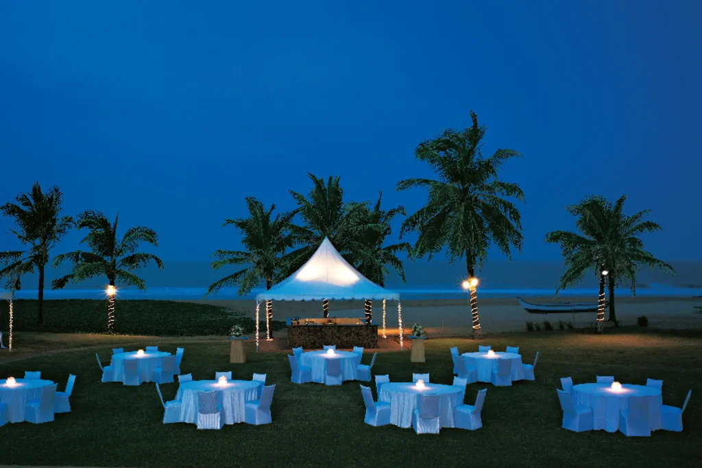 outdoor lawn of the taj fishermen Mamallapuram