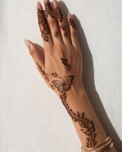 Tattoo-style mehndi design with sharp outlines