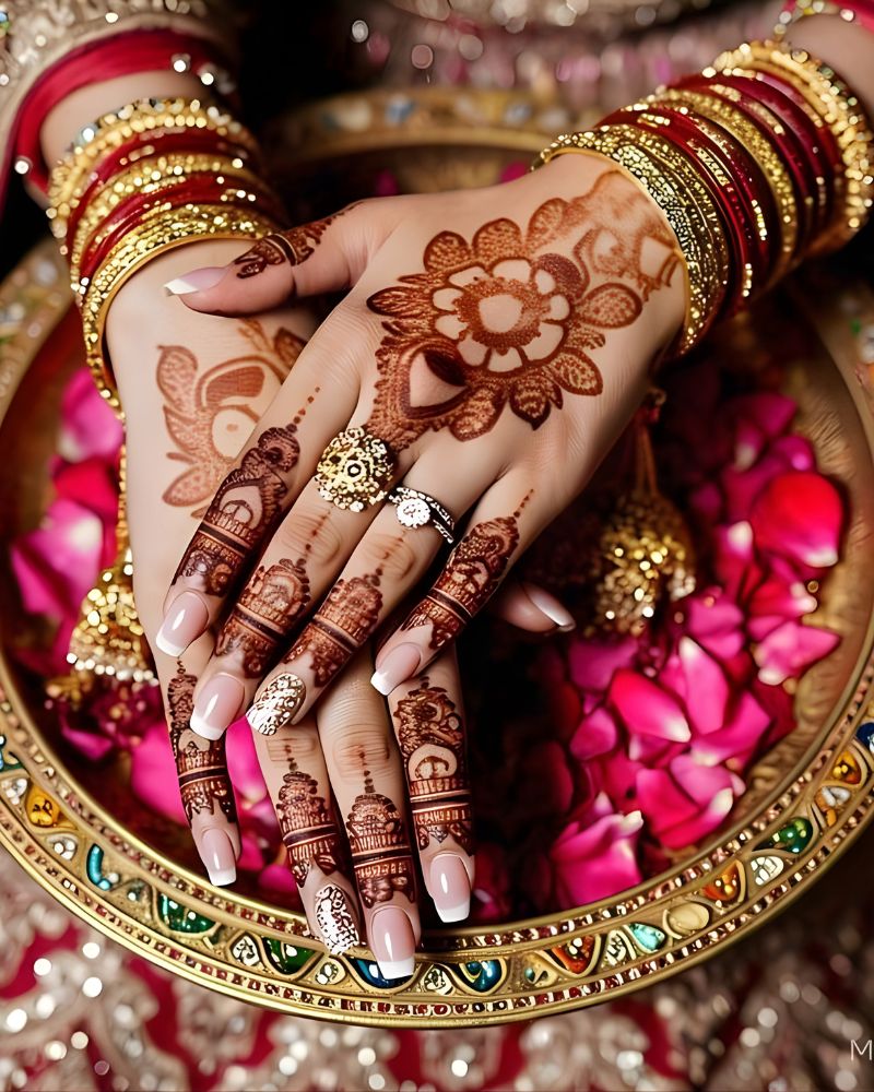 Jewelry-inspired hathphool bridal mehndi designs