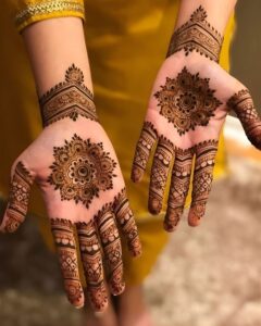 Front hand mehndi design photographed in natural light