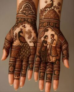 Royal front hand mehndi design with detailed patterns