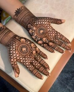 Traditional Indian mehndi design on palms with classic patterns