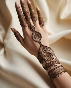 Khafif mehndi design featuring thin lines and airy patterns