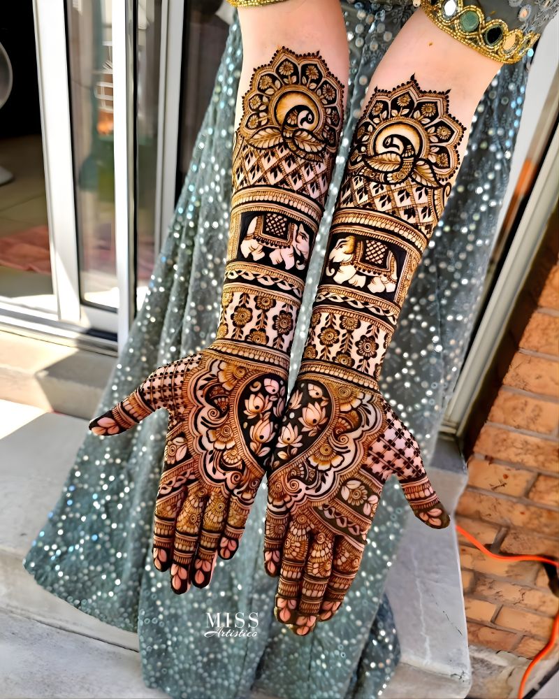 Personalized bridal mehndi designs with meaningful details