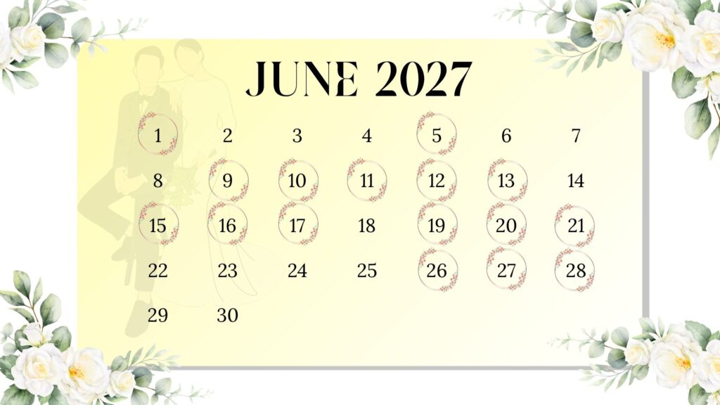 June 2027 wedding date calendar