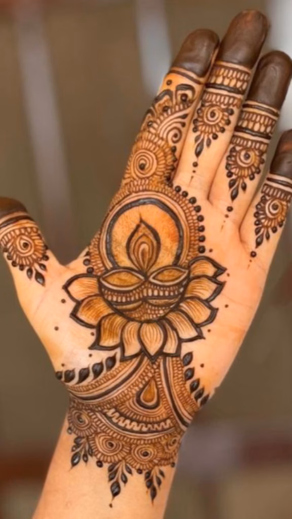 Diwali Mehndi Front Hand Diya Rangoli Pattern