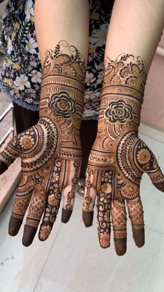 Karwa Chauth Mehndi Front Hand Hidden Husband Name