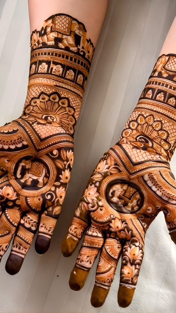 Traditional Rajasthani Mehndi Design With Elephant Motif