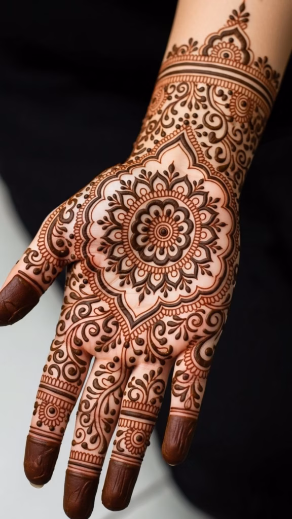 Mandala Mehndi Front Hand Fine Line Work Long Lasting