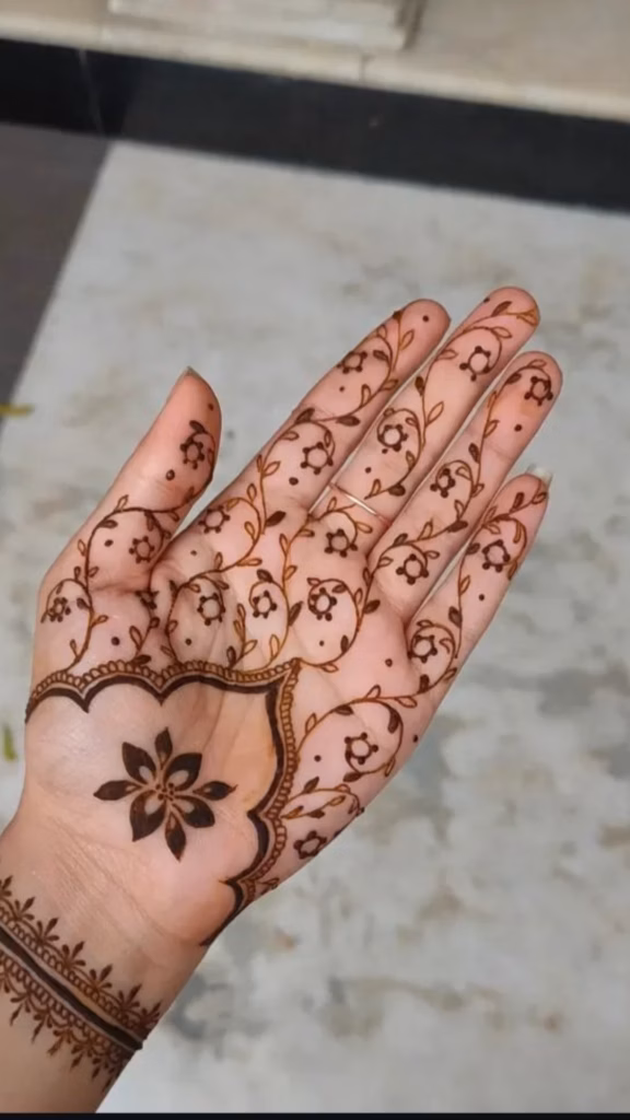 Simple Arabic Mehndi Front Hand Minimal Dots Flowers