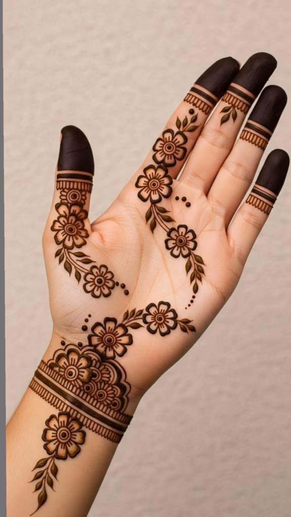 Simple Mehndi Design Front Hand Wrist Band Single Motif
