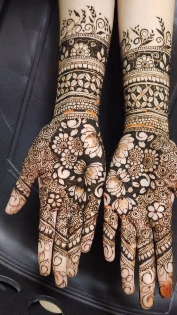 Rose Lotus Mehndi Front Hand Clustered Bloom Design