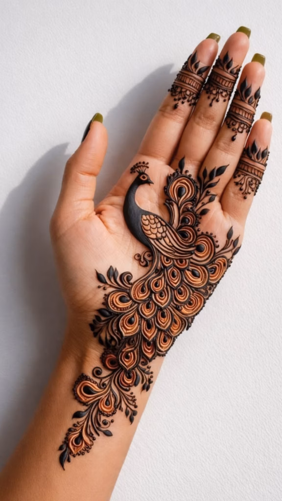 Peacock Front Hand Mehndi Design Tail Spread Palm