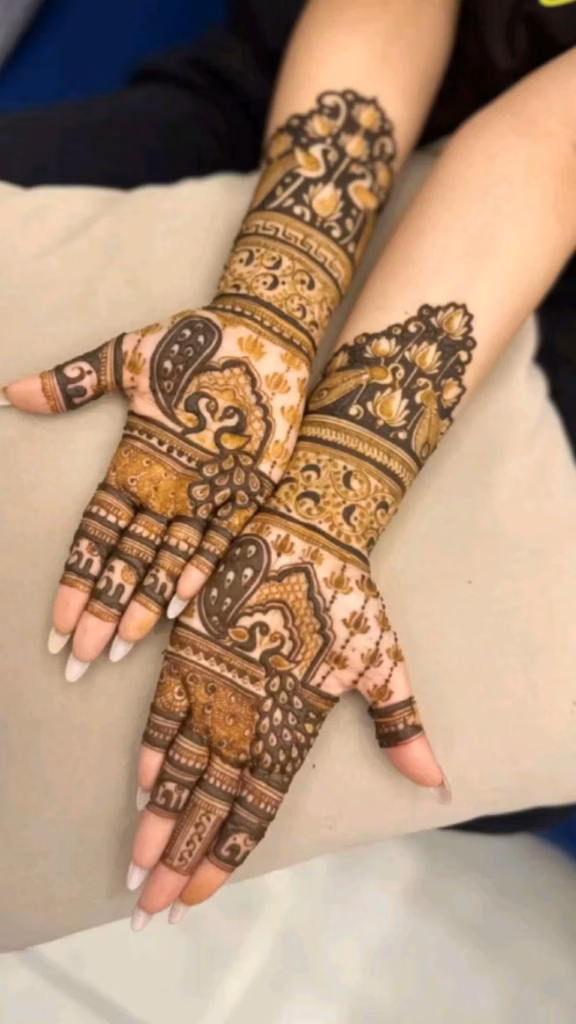 Rajasthani Peacock Mehndi Design Front Hand Heritage Wedding