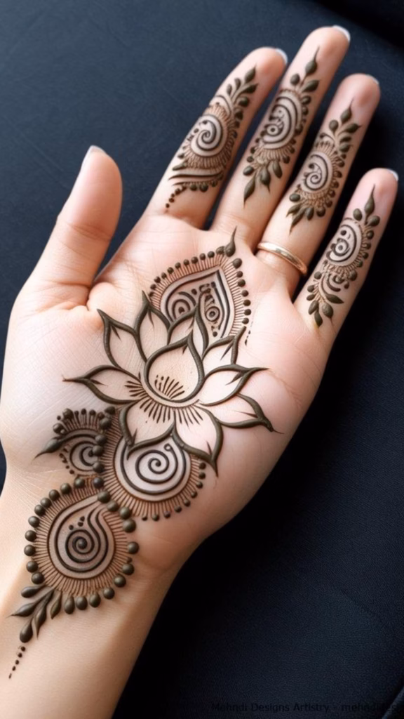 Minimal Khafif Mehndi Front Hand Single Lotus