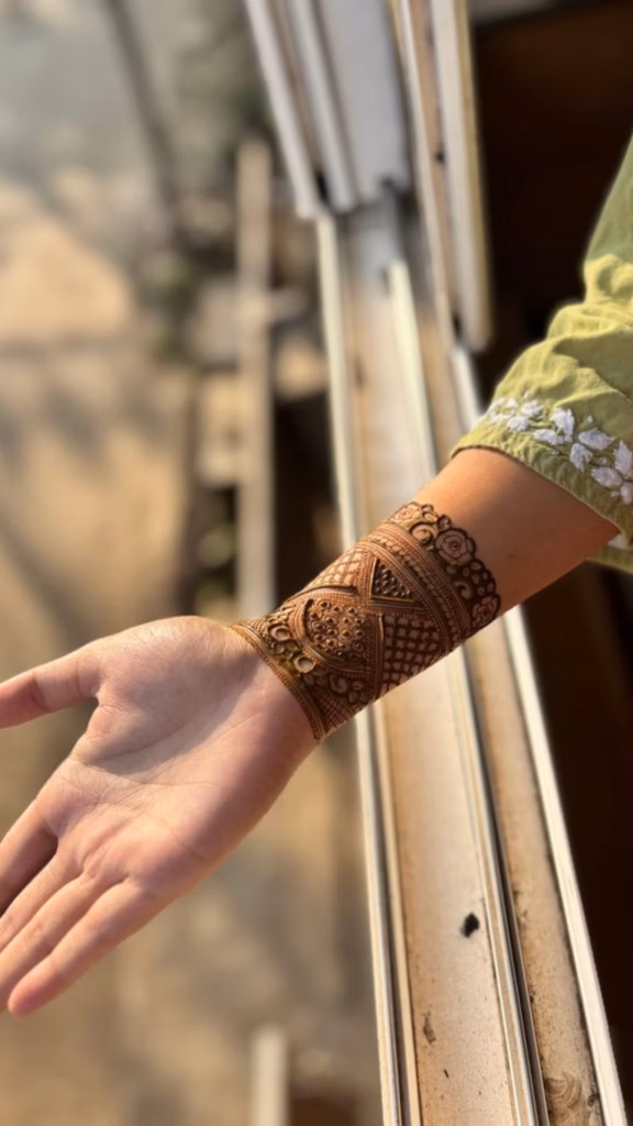 Mehndi Cuff Design Front Hand Wrist Band Ornate