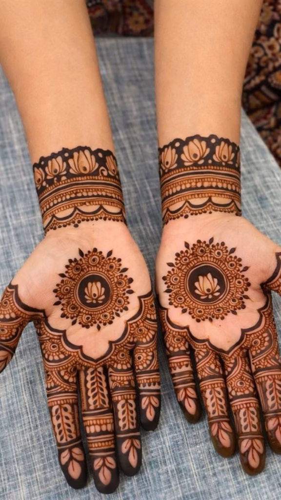 Half Hand Mehndi Lower Palm Front Hand Design
