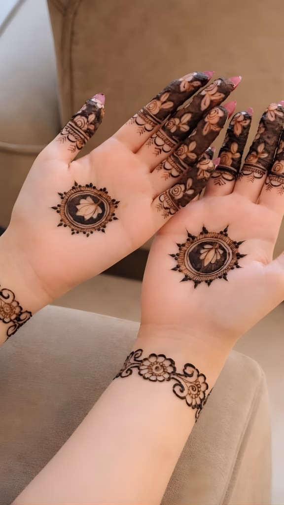 Lotus Front Hand Mehndi Design Centre Palm Simple