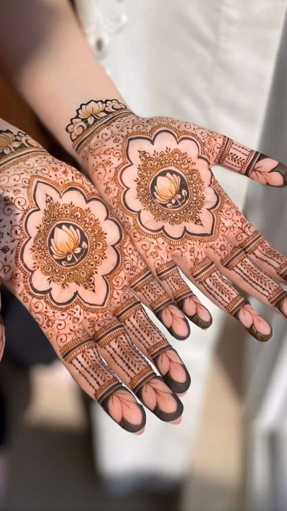 Floating Lotus Mehndi Front Hand Symmetrical Design