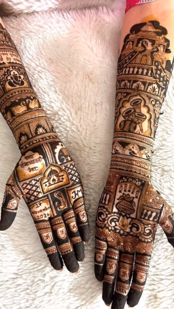 Portrait Mehndi Hidden Wedding Date Floral Border