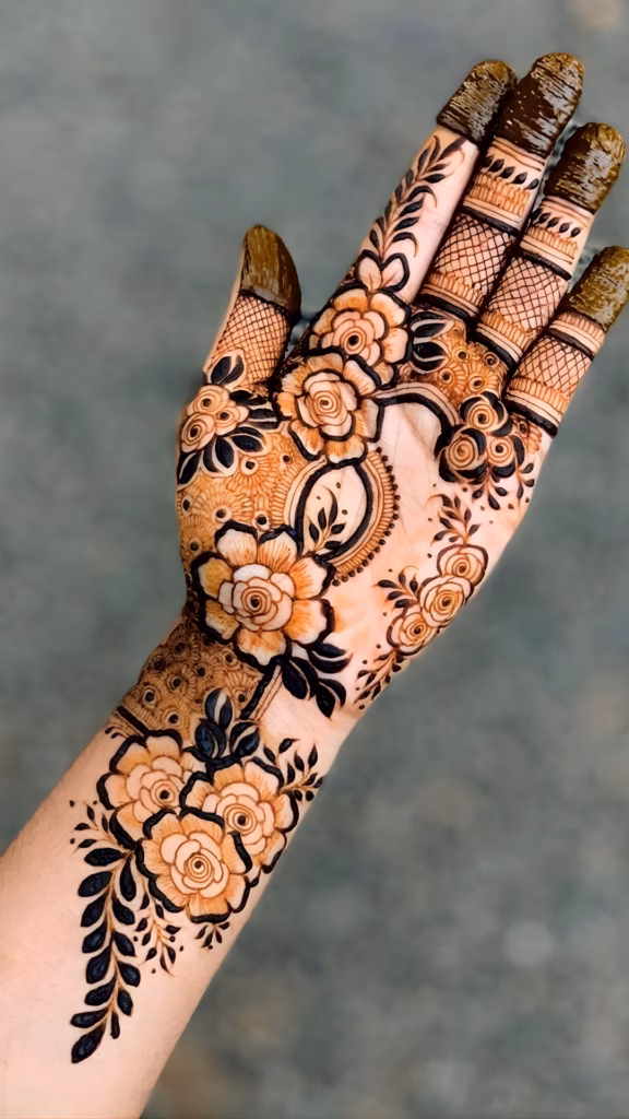 Arabic Front Hand Mehndi Design Diagonal Floral Trail