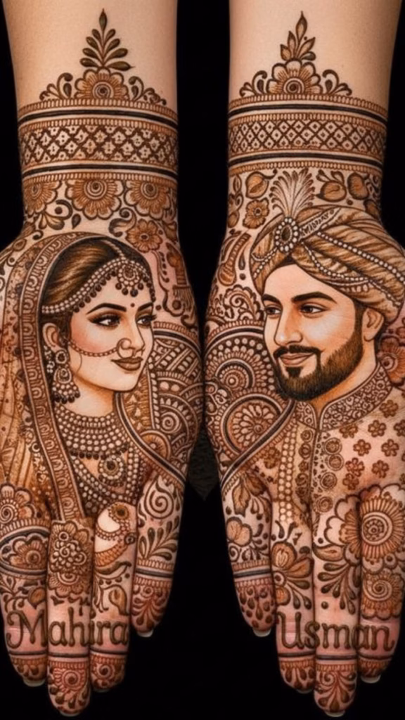 Bride Groom Silhouette Mehndi Front Hand Design