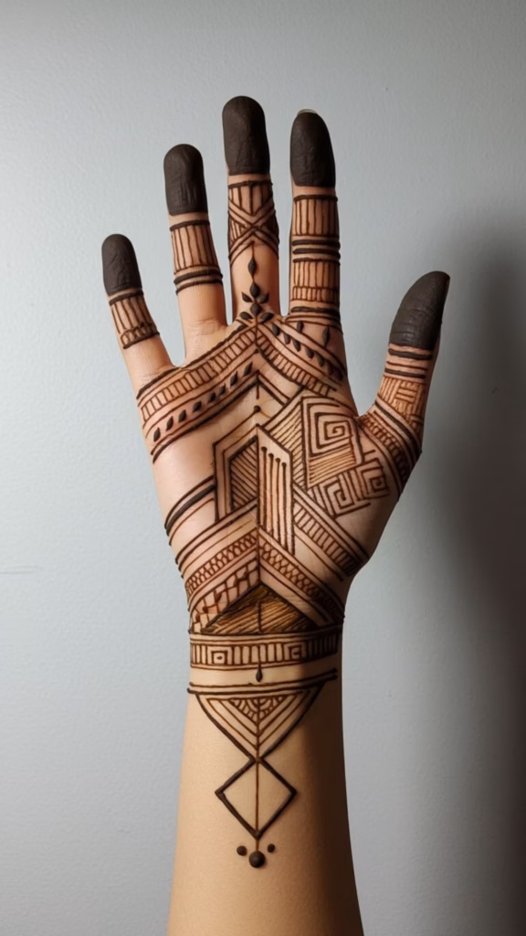 Architectural Geometric Mehndi Front Hand Design