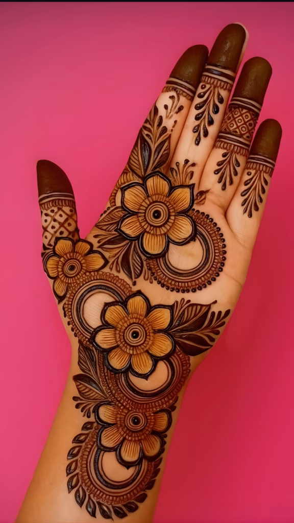 Arabic Mehndi Big Rose Open Palm Design