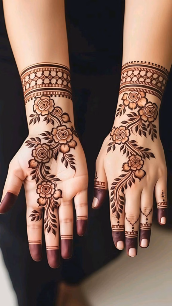Indo Arabic Fusion Mehndi Front Hand Paisley Rose