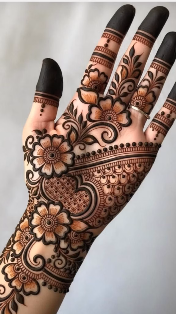 Indo Arabic Mehndi Front Hand Diagonal Flow Indian Motif