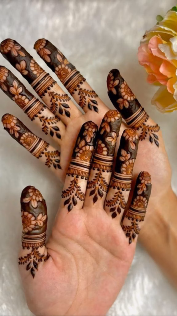 Finger Focused Mehndi Front Hand Knuckle Band Design