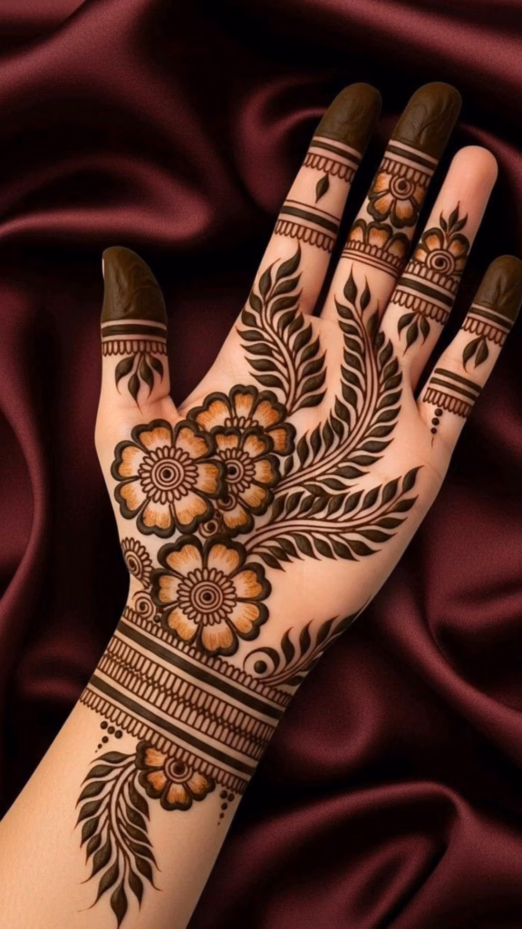 Teen Mehndi Design Front Hand Arabic Trail Style