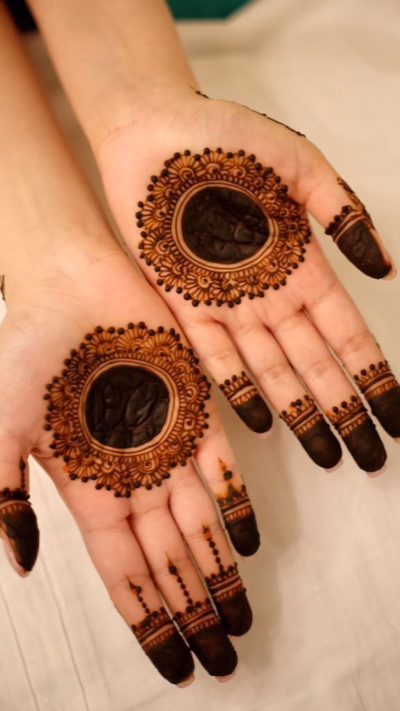 Tikki Front Hand Mehndi Design Centre Palm Circle
