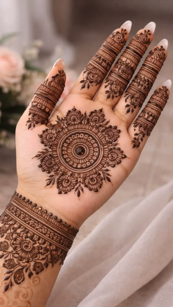 Tikki Mehndi Design Front Hand North Indian Engagement