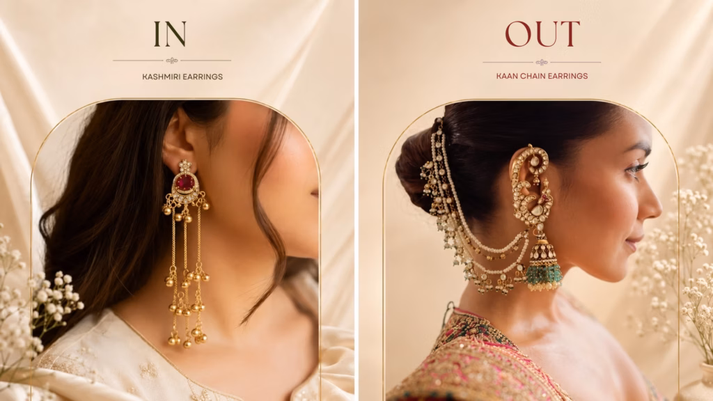 side by side kaan chain earring vs Kashmiri style earring